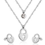 Gold/Steel Double Chains Necklace Women Accessories Stainless Steel Round Cubic Zirconia And Lock Pendant Necklace