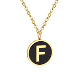 ASON New Punk Jewelry Gold Black Shell Choler Necklaces Stainless Steel 26 Letter Alphabet Pendant Necklaces Women/Girl