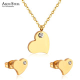 ASON Luxury Heart Pendants Necklaces Earrings Jewelry Set Gold Color Fashion Stainless Steel for Women Cubic Zirconia Cute