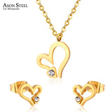 ASON Luxury Heart Pendants Necklaces Earrings Jewelry Set Gold Color Fashion Stainless Steel for Women Cubic Zirconia Cute