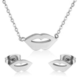 Jewelery Stainless Steel Dubai Unique Lips Pendant Necklaces Stud Earrings Brinco For Lover Jewelry Sets Gift