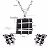 Jewelry Sets Stainless Steel Square Shape Pendant Necklace Earring For Women Chain Necklace Female Jewelry Collier