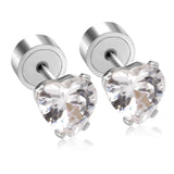 Pendientes de corazón con tapón de rosca para mujer, aretes de acero inoxidable con pasador de cristal para niño, joyería, pendientes brincos 2020