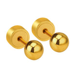 ASON Round Ball Press Piercing Stud Earrings Gold Color Stainless Steel for Women Baby Kids 3mm/4mm/5mm Jewelry Wholesale