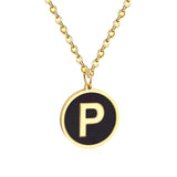 ASON New Punk Jewelry Gold Black Shell Choler Necklaces Stainless Steel 26 Letter Alphabet Pendant Necklaces Women/Girl