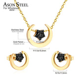 ASON Bohemian Jewelry Sets Accessory Stainless Steel Gold Color Moon Star Pendant Necklace Piercing Stud Earrings For Women