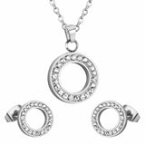 Women Bridal Jewelry Sets Zircon Crystal Pendants Necklaces Stainless Steel Jewelry Set