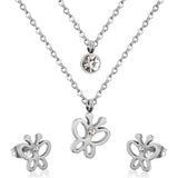 ASON – ensemble Double papillon, collier, pendentif, petites boucles d'oreilles, ensemble de bijoux de mariage pour femmes, ensembles en acier inoxydable 316L