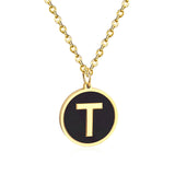 ASON New Punk Jewelry Gold Black Shell Choler Necklaces Stainless Steel 26 Letter Alphabet Pendant Necklaces Women/Girl