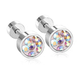 Gran oferta de pendientes de tuerca con rosca de piedra CZ colorida para mujer/niña, pendientes de acero inoxidable, joyería de moda Bijoux