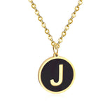 ASON New Punk Jewelry Gold Black Shell Choler Necklaces Stainless Steel 26 Letter Alphabet Pendant Necklaces Women/Girl