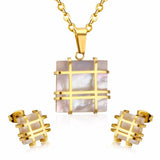 Jewelry Sets Stainless Steel Square Shape Pendant Necklace Earring For Women Chain Necklace Female Jewelry Collier