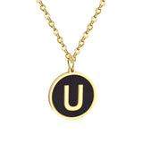 ASON New Punk Jewelry Gold Black Shell Choler Necklaces Stainless Steel 26 Letter Alphabet Pendant Necklaces Women/Girl