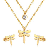 ASON Top 316L Stainless Steel Dragonfly Necklace Pendant Bridal Wedding Jewelry Set for Women 2019 Small Stud Earring Sets