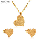 ASON Luxury Heart Pendants Necklaces Earrings Jewelry Set Gold Color Fashion Stainless Steel for Women Cubic Zirconia Cute