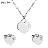 ASON Luxury Heart Pendants Necklaces Earrings Jewelry Set Gold Color Fashion Stainless Steel for Women Cubic Zirconia Cute