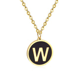 ASON New Punk Jewelry Gold Black Shell Choler Necklaces Stainless Steel 26 Letter Alphabet Pendant Necklaces Women/Girl