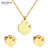 ASON Luxury Heart Pendants Necklaces Earrings Jewelry Set Gold Color Fashion Stainless Steel for Women Cubic Zirconia Cute