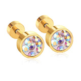 Hot Sale Colorful CZ Stone Screw Stud Earrings For Women/Girl Stainless Steel Earrings Fashion Jewelry Bijoux