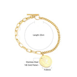 ASON Gold/Rose Gold Color Bracelet Stainless Steel Half Chain Bangle with Coin Charm for Women Fashion Jewelry Accessories