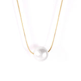 ASON Gold Color Imitation Pearl Pendant Necklace Stainless Steel Snake Chains Necklaces Simple Accessories Women/Girl Party