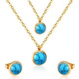 Gold Color Round Double Chain Pendant Necklaces Earrings For Woman jewelry Set Valentine Presents parures bijoux