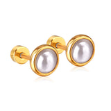 ASON Piercing Earrings Stainless Steel Gold Color Imitation Pearl Screw Stud Earrings Women Size 4mm/6mm/8mm/10mm Jewelry