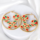 Santa Circle Big Hoop Earrings For Christmas Cute Christmas Tree Stocking Canes Jingle Bell Charm Earrings Trendy