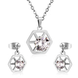 Ensemble de colliers et boucles d'oreilles hexagonaux avec pendentif en Zircon cubique pour femmes, ensemble de bijoux de fête, parures de bijoux directes d'usine 