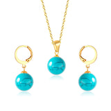 New Blue Opal Jewelry Sets Classic Style Round Shape Pendant Necklace Earrings Fashion Chains Accessoreies Collars