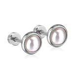 ASON Piercing Earrings Stainless Steel Gold Color Imitation Pearl Screw Stud Earrings Women Size 4mm/6mm/8mm/10mm Jewelry