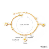 ASON Little Flower Pendant Bracelet Stainless Steel Double Chain Bangle with Steel Ball for Women Fashion Jewelry Gift