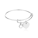 Charm Round Shell Bangles Stainless Steel Heart Pendants Adjustable Bangles Bracelets For Women friendship Gift