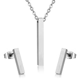 ASON Silver Color Jewelry Set Stainless Steel Vertical Bar Pendant Necklace for Women/Men Anniversary Gift Fashion Earrings