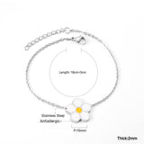 ASON Fashion Big White Flower Pendant Bracelet 316L Stainless Steel Bangle 18cm+3cm Length for Women Jewelry Accessories