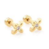 ASON Trendy Flower Earring Cubic Zirconia Pirecing Stud Earring for Women Gold Color Stainless Steel Jewelry Accessories