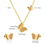 ASON – ensemble collier et boucles d'oreilles élégants avec pendentif papillon givré, ensemble de bijoux en acier inoxydable pour femmes, usage quotidien 