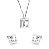 Stainless Steel Wedding Square Shell Chain Necklace Stud Earrings Bridal Jewelry Set Gold Jewellery Sets For Women