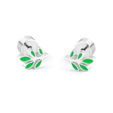 ASON-pendientes pequeños de acero inoxidable 316L con forma de flor y hoja de flor verde, aretes pequeños de dibujos animados para niña, joyería 