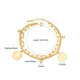 ASON Gold Color Multi-layer Bracelet with Coin Charm Stainless Steel Bangle Bracelets with Lobster Clasp Extender for Women