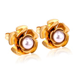 Women серёж Christmas Party Imitation Pearl Stud Earrings Rose Shape Cute Romantic Ladies Jewelry Piercing Earrings