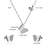 ASON Stylish Frosted Butterfly Pendant Necklace and Stud Earrings Set Stainless Steel Jewelry Set for Women Daily Wear