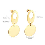 ASON Classic Gold Color Round Pendant Drop Earring Stainless Steel Dangle Earring for Women Gift Accessories Jewelry