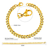 ASON Fashion Gold Color 7mm Stainless Steel Link Cuban Chain Bracelets Bangle for Men Women Party Gift Wholesale Jewelry