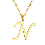 ASON Initial 26 Letters A-Z Gold Color Stainless Steel Modern Chain Choker Pendant Necklaces For Women Fashion Jewelry