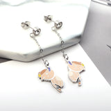 Boucles d'oreilles tendance diamant + chaîne avec chat mangeant du poisson, couleurs mélangées