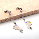 Boucles d'oreilles tendance diamant + chaîne avec chat mangeant du poisson, couleurs mélangées