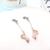 Boucles d'oreilles tendance diamant + chaîne avec chat mangeant du poisson, couleurs mélangées