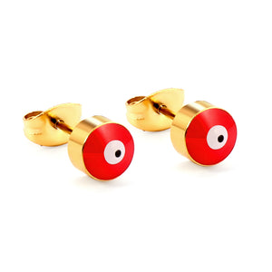 Boucles D'oreilles Tige Oeil De Chat Rouge Plaqué Or 18 Carats