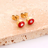 Boucles D'oreilles Tige Oeil De Chat Rouge Plaqué Or 18 Carats